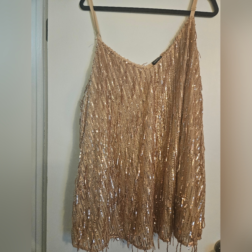 Fringe shiny beaded tank top